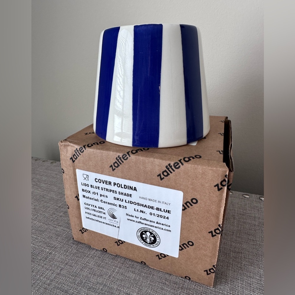 Zafferano Poldina Lido Blue Stripes Ceramic Shade Cover NWT